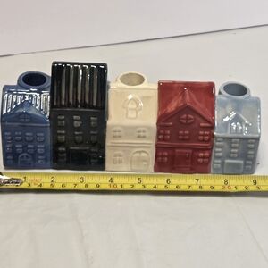 Target Ceramic Row House Votive Set - Blue, Black, Cream, Red, Light Blue